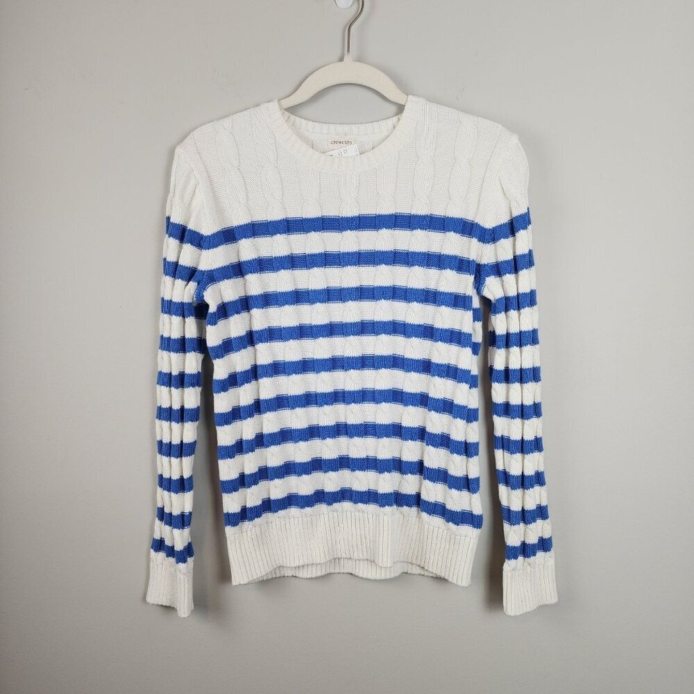 New Crewcuts Factory girls 12-14 knit sweater Blue White stripes coastal - Picture 1 of 10